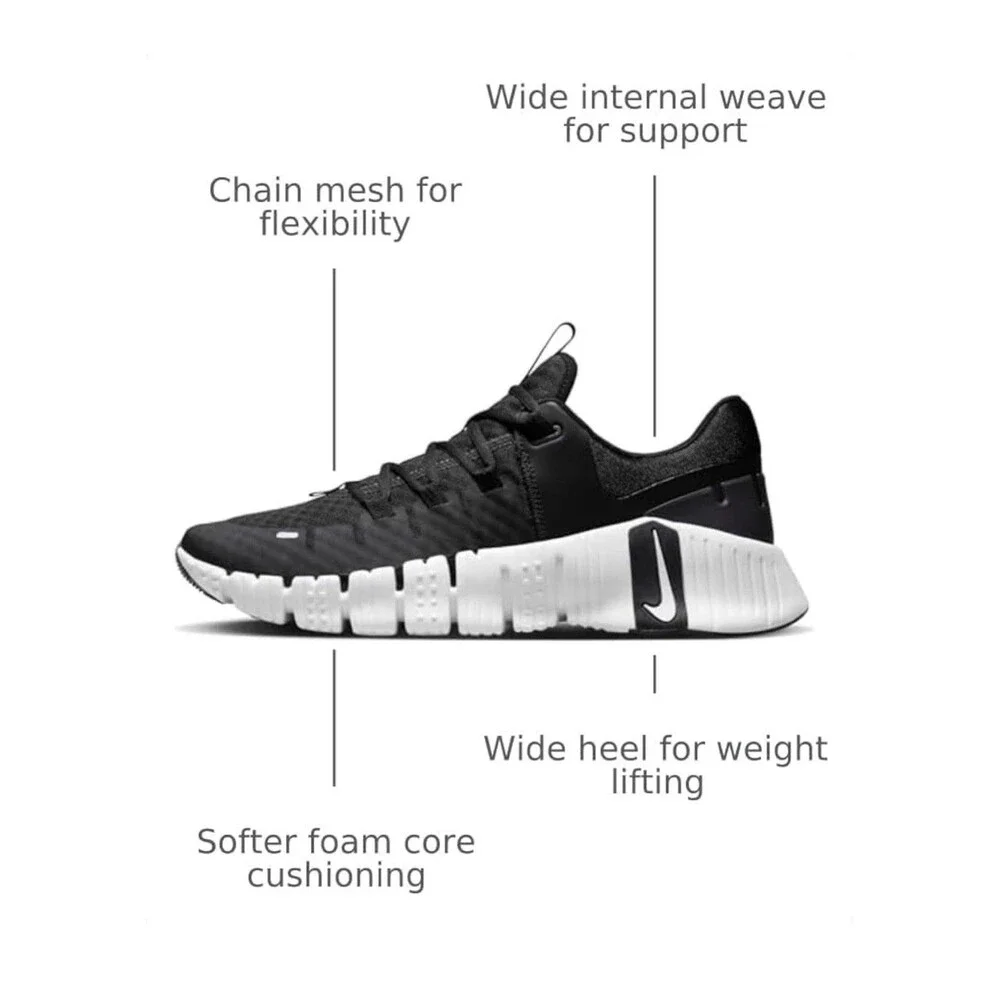 Men’s Size 9-  Free Metcon 5 Black White DV3949-001 Men's Training Shoes (No lid